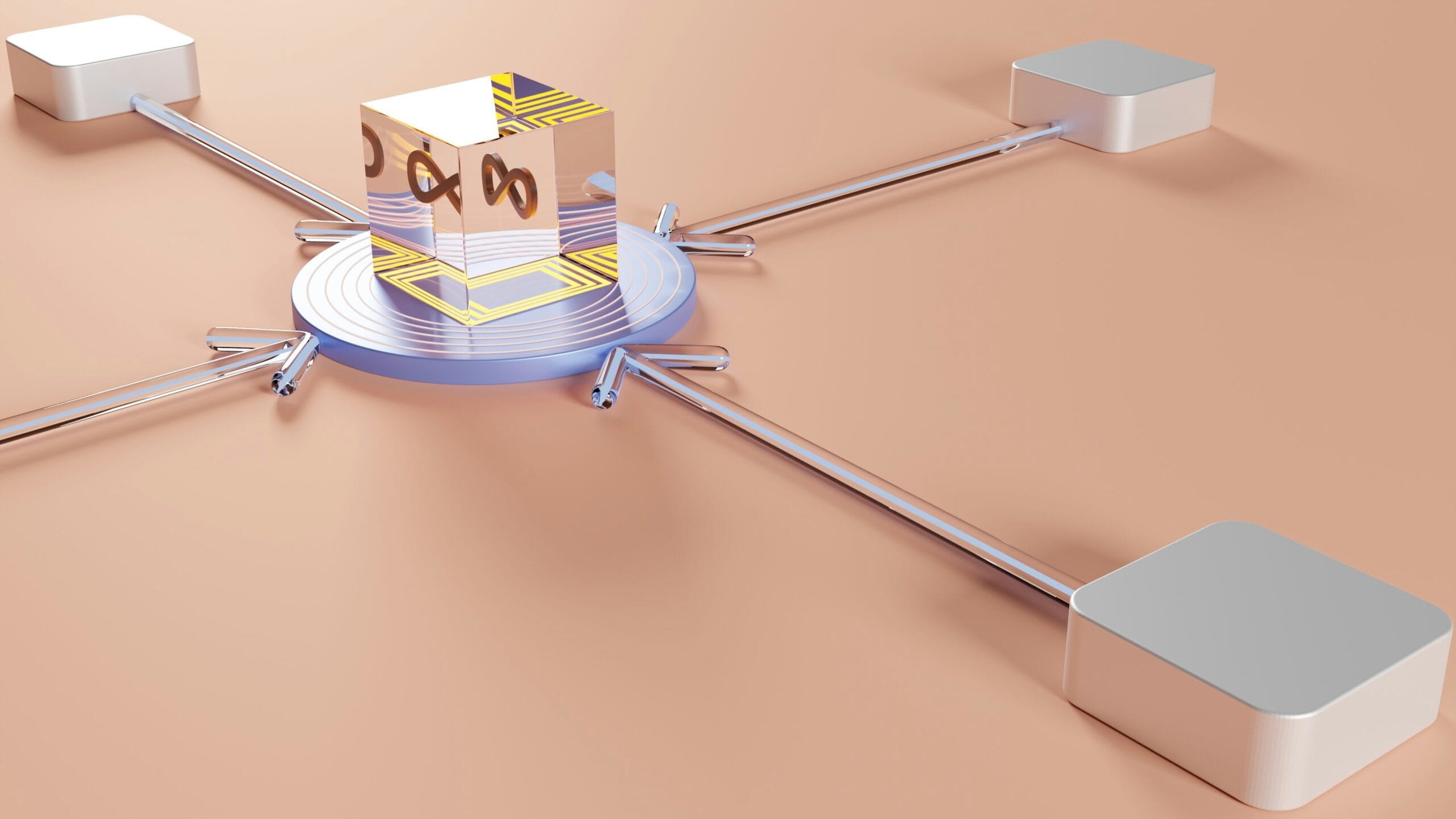 Futuristic cube connected to network nodes