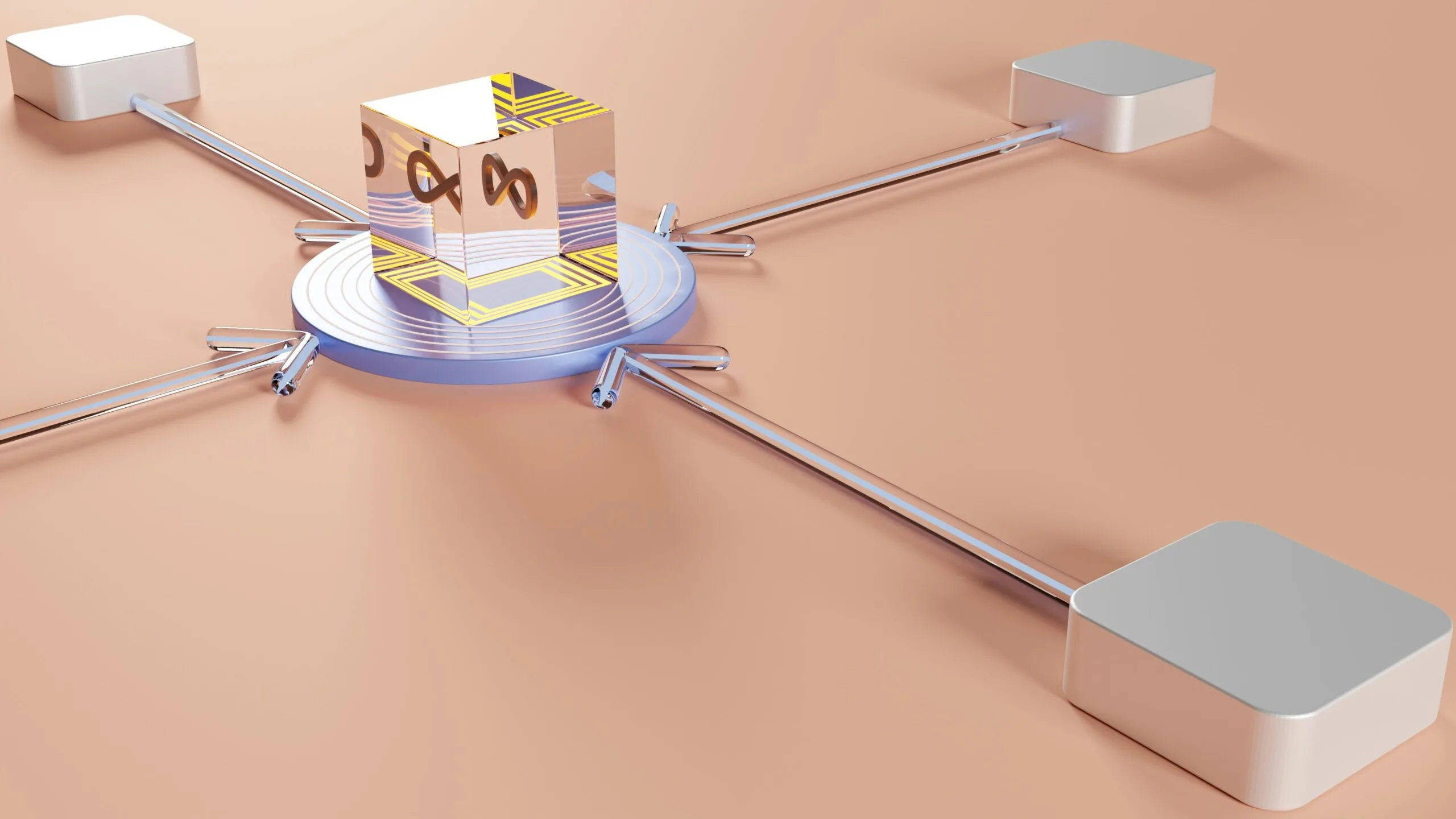 Futuristic cube connected to network nodes