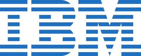 IBM company logo in blue and black stripes.