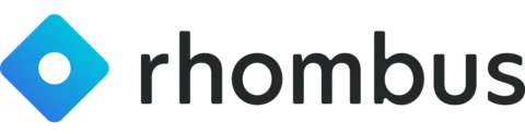 Rhombus logo, blue geometric shape.